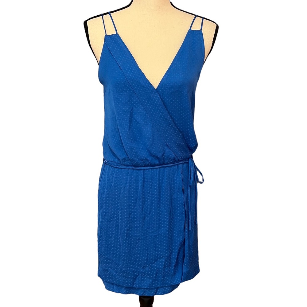 Zara Basic Blue Polka Dot Crossover Wrap Dress - image 2